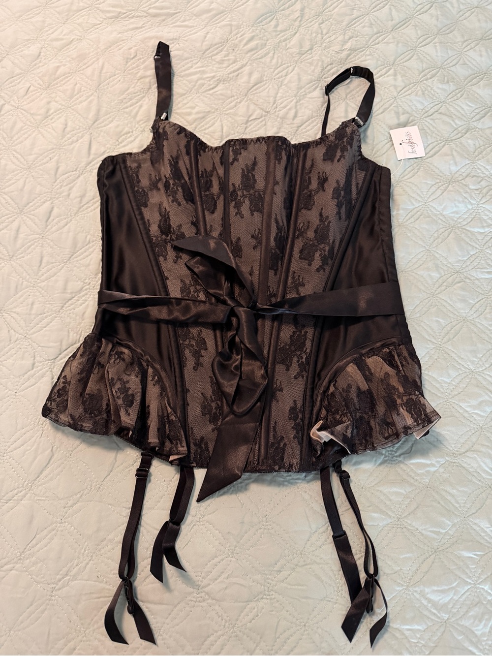 NWT Frederick’s of Hollywood Lace Corset Bustier Black Nude M